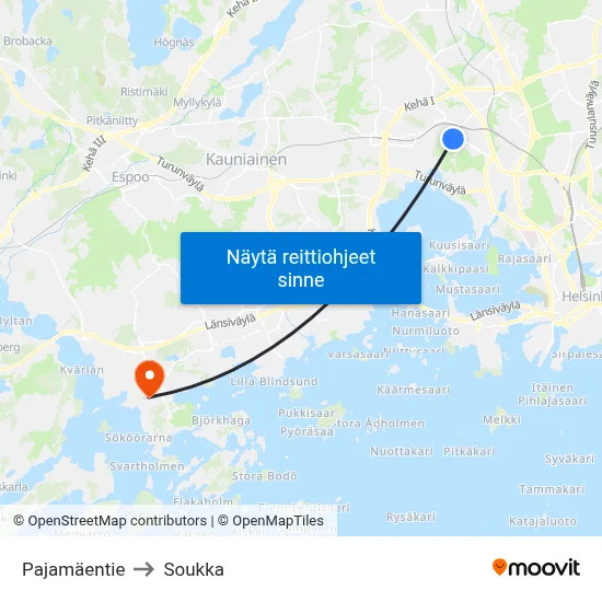 Pajamäentie to Soukka map