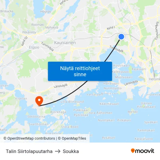Talin Siirtolapuutarha to Soukka map