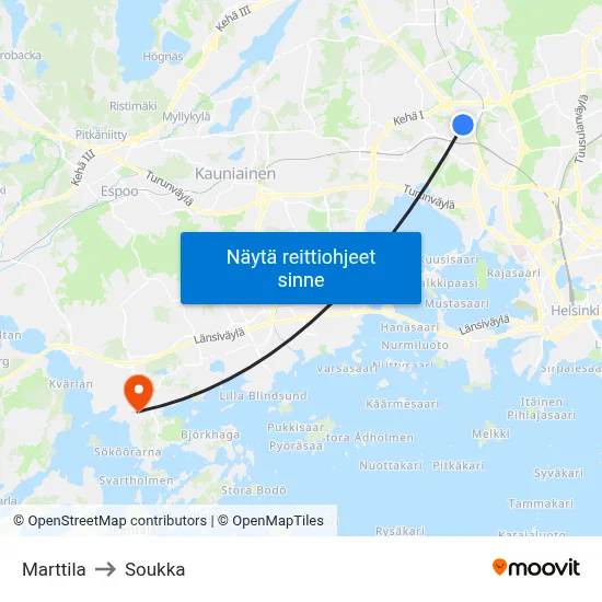Marttila to Soukka map