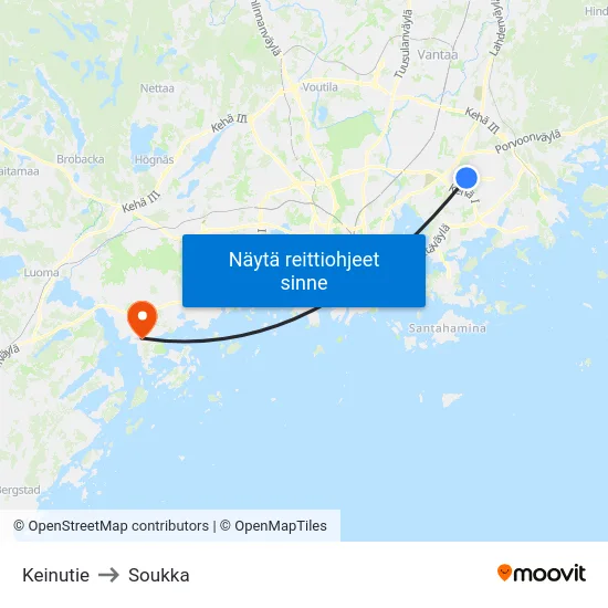 Keinutie to Soukka map