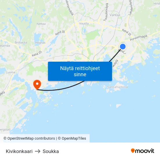 Kivikonkaari to Soukka map
