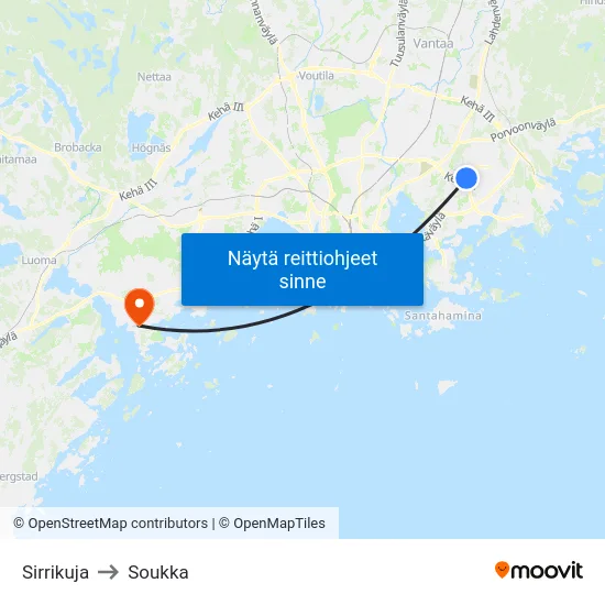 Sirrikuja to Soukka map