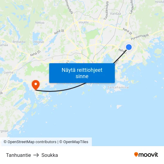Tanhuantie to Soukka map