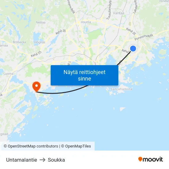 Untamalantie to Soukka map