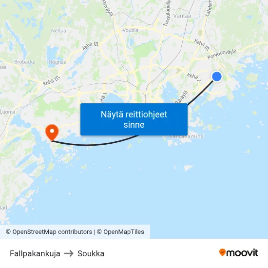 Fallpakankuja to Soukka map