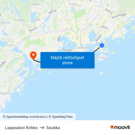 Laajasalon Kirkko to Soukka map