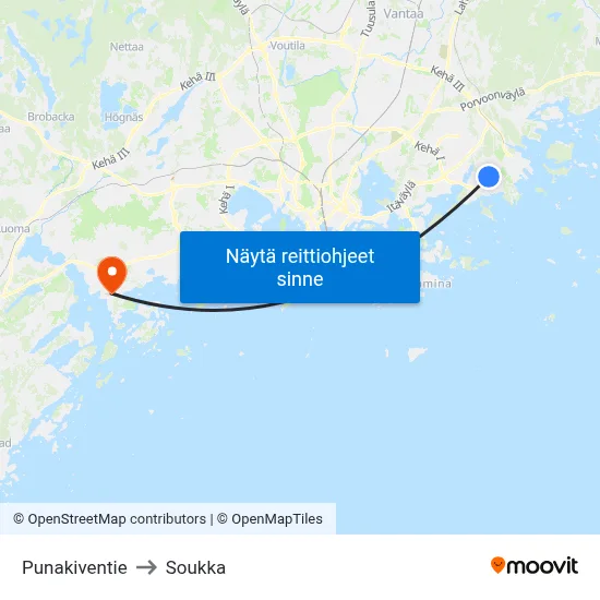Punakiventie to Soukka map