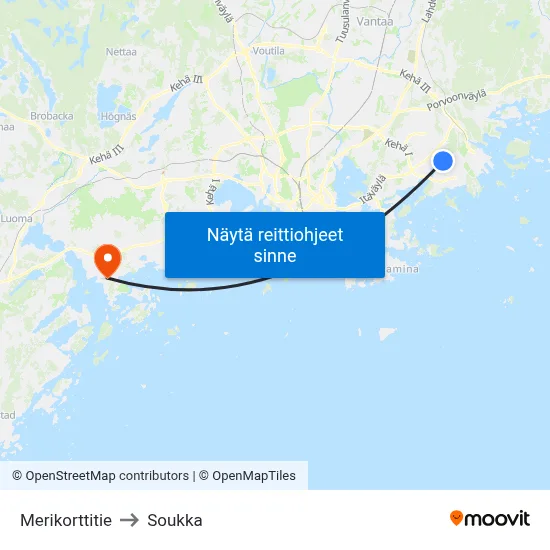 Merikorttitie to Soukka map