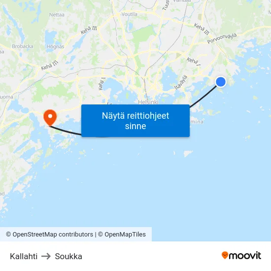 Kallahti to Soukka map