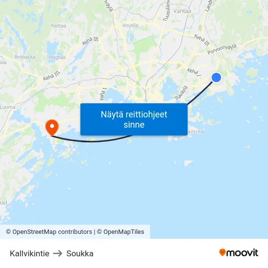Kallvikintie to Soukka map