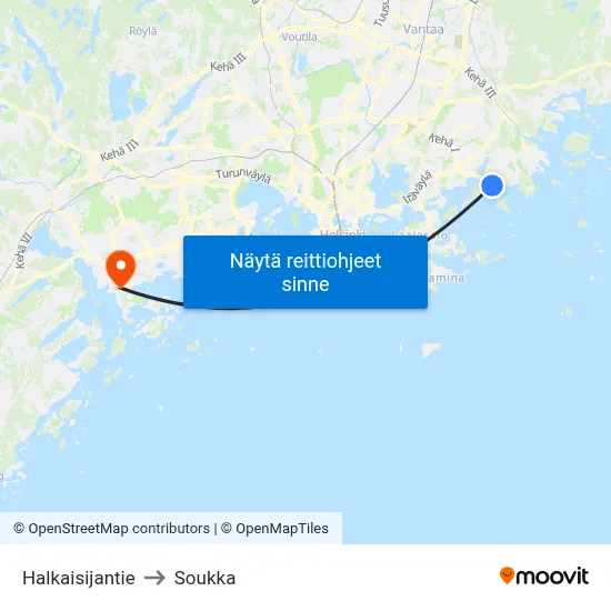 Halkaisijantie to Soukka map