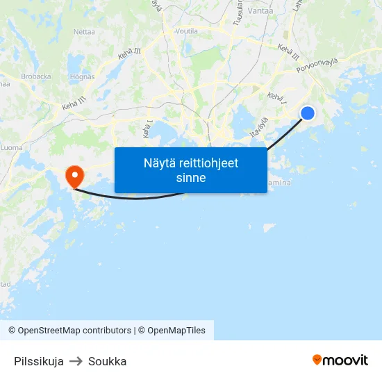 Pilssikuja to Soukka map