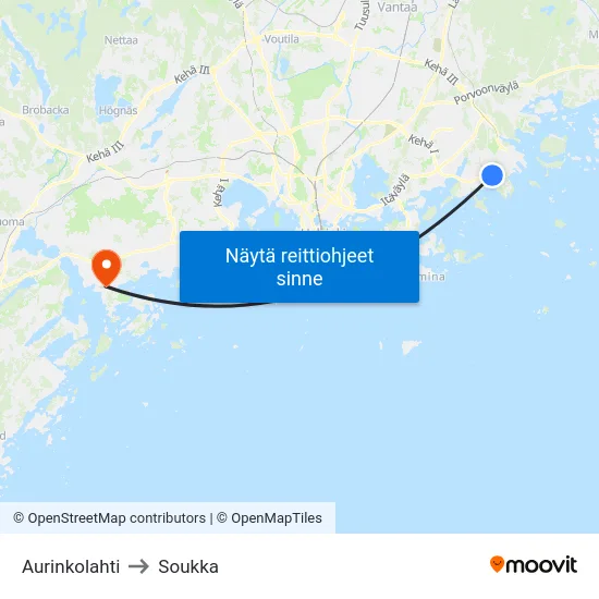 Aurinkolahti to Soukka map