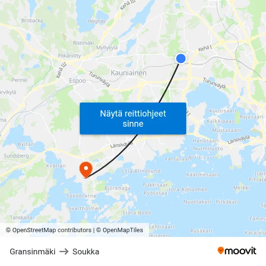 Gransinmäki to Soukka map