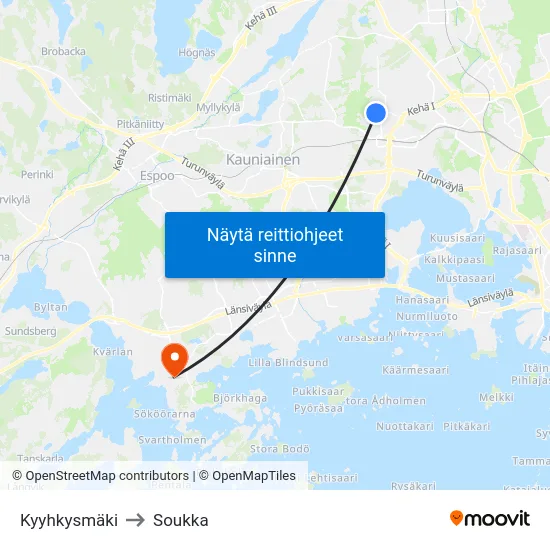 Kyyhkysmäki to Soukka map
