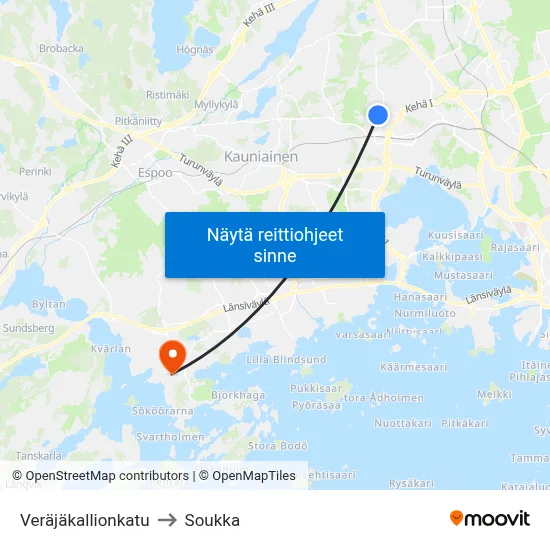 Veräjäkallionkatu to Soukka map