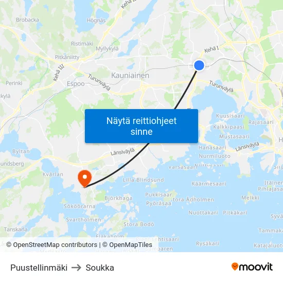 Puustellinmäki to Soukka map