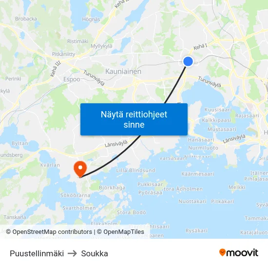 Puustellinmäki to Soukka map
