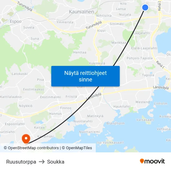 Ruusutorppa to Soukka map