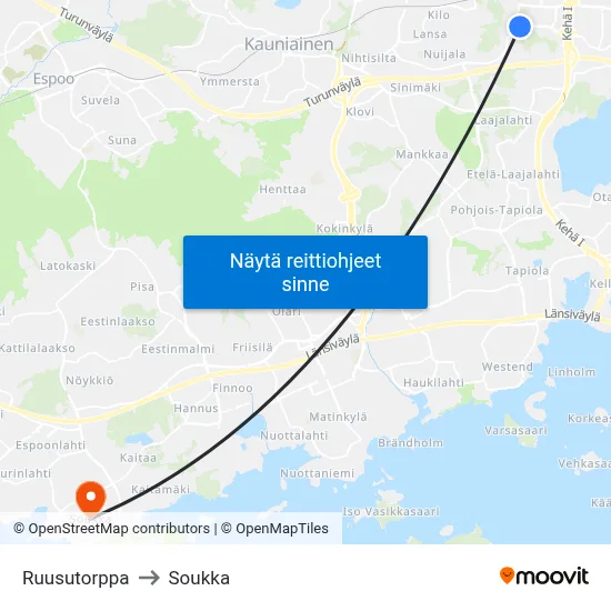 Ruusutorppa to Soukka map