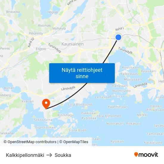Kalkkipellonmäki to Soukka map