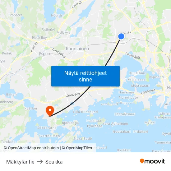 Mäkkyläntie to Soukka map