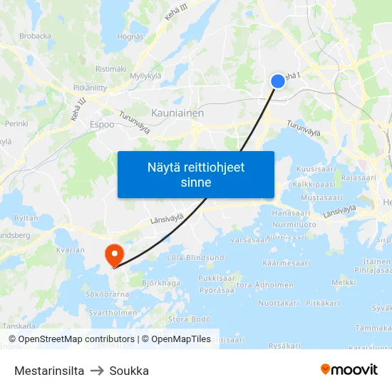 Mestarinsilta to Soukka map