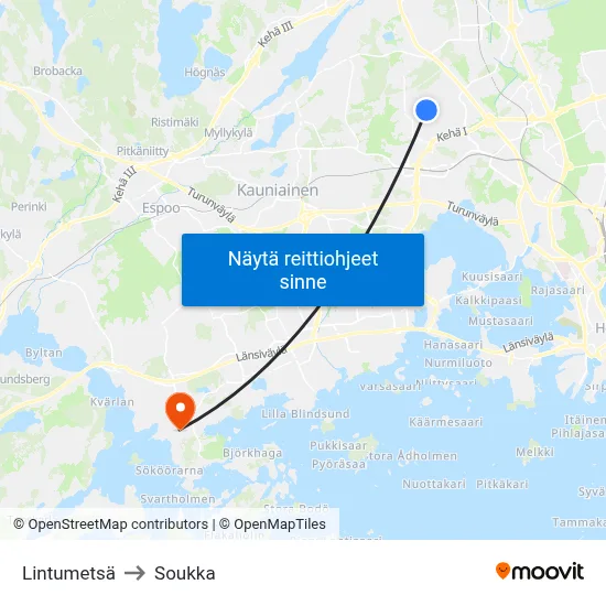 Lintumetsä to Soukka map