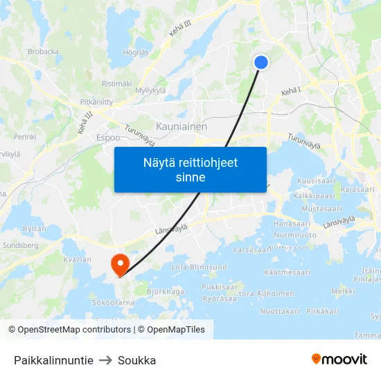 Paikkalinnuntie to Soukka map