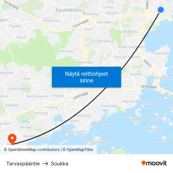 Tarvaspääntie to Soukka map