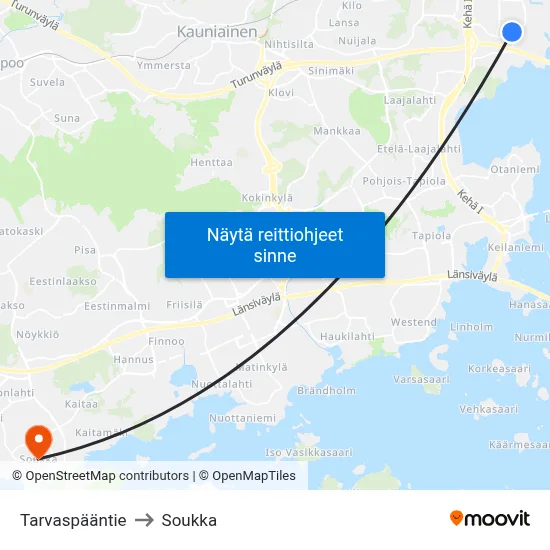 Tarvaspääntie to Soukka map