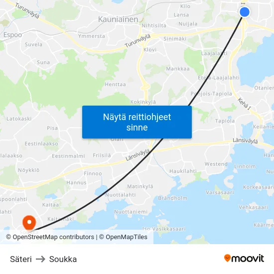 Säteri to Soukka map
