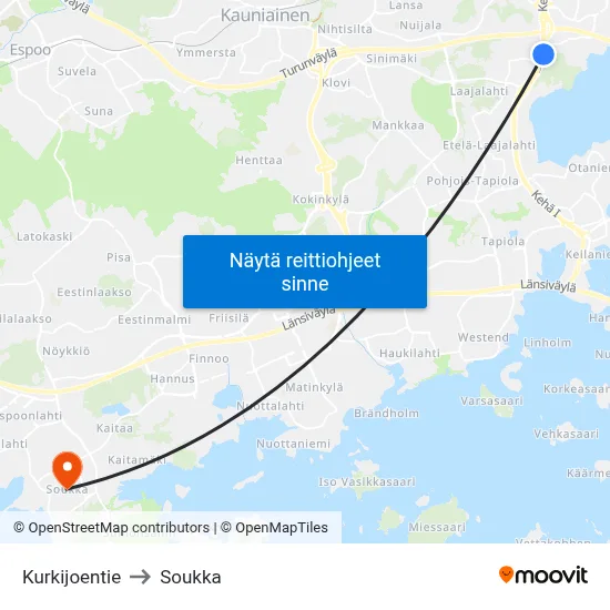 Kurkijoentie to Soukka map