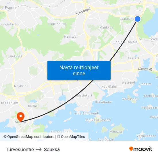Turvesuontie to Soukka map