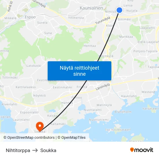Nihtitorppa to Soukka map