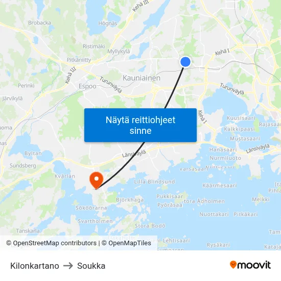 Kilonkartano to Soukka map