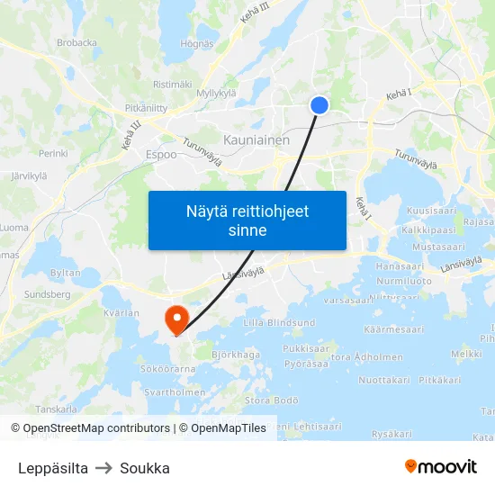 Leppäsilta to Soukka map