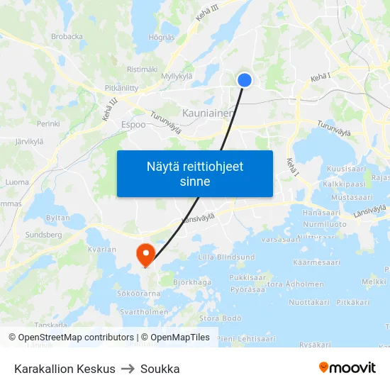 Karakallion Keskus to Soukka map