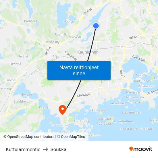 Kuttulammentie to Soukka map