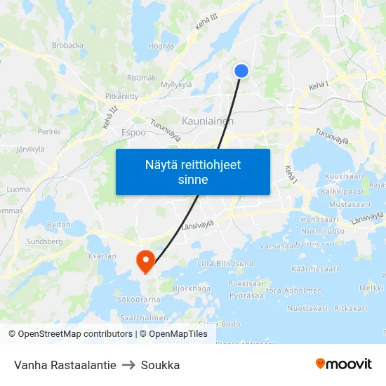 Vanha Rastaalantie to Soukka map