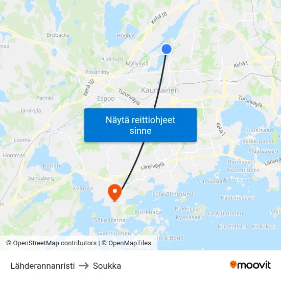 Lähderannanristi to Soukka map
