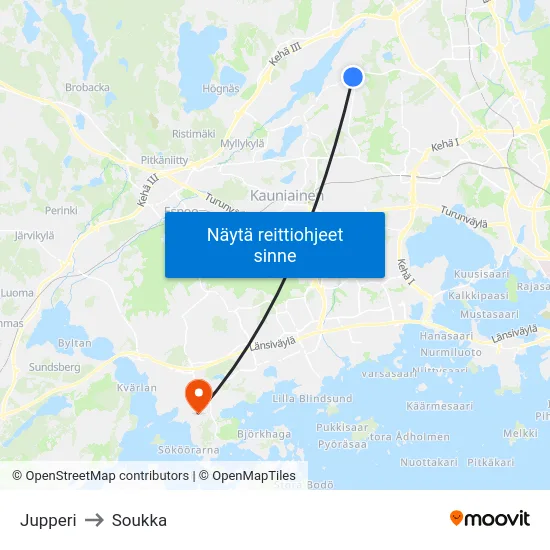 Jupperi to Soukka map