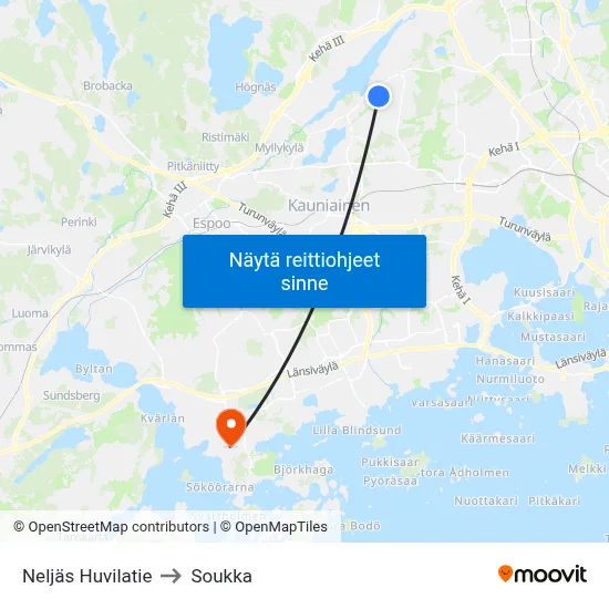 Neljäs Huvilatie to Soukka map