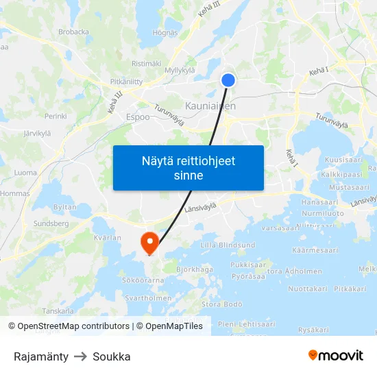 Rajamänty to Soukka map