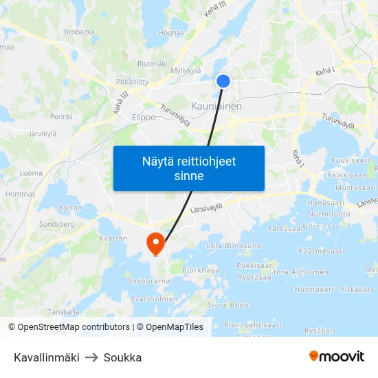 Kavallinmäki to Soukka map