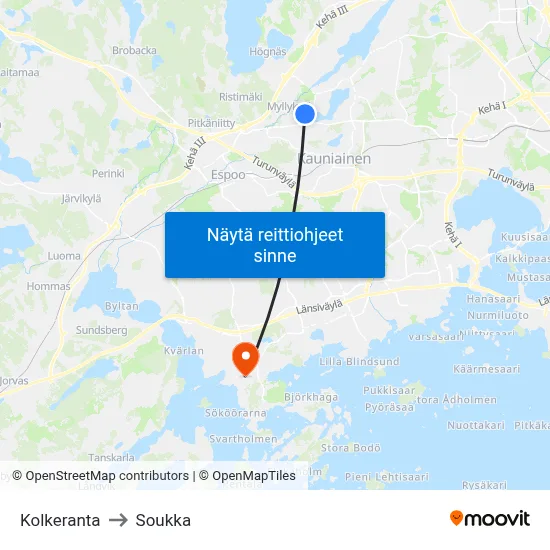 Kolkeranta to Soukka map