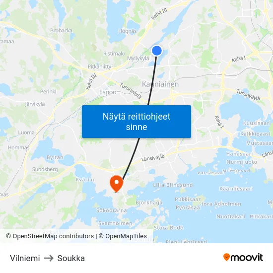 Vilniemi to Soukka map