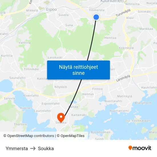 Ymmersta to Soukka map
