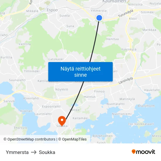 Ymmersta to Soukka map