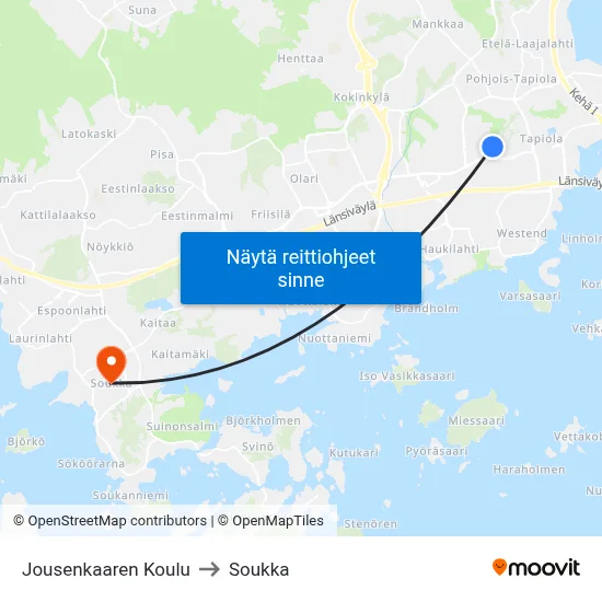 Jousenkaaren Koulu to Soukka map